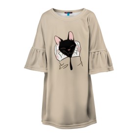 Детское платье 3D с принтом Милая кошечка в Тюмени, 100% полиэстер | прямой силуэт, чуть расширенный к низу. Круглая горловина, на рукавах — воланы | Тематика изображения на принте: cat | детское платье с кошкой | для девочек | кот | кошка | милая | милая футболка | мужская футболка | рюкзак с кошкой | футболка | футболка 3d | футболка женская | футболка с котом