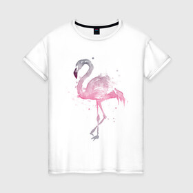 Женская футболка хлопок с принтом Flamingo в Тюмени, 100% хлопок | прямой крой, круглый вырез горловины, длина до линии бедер, слегка спущенное плечо | Тематика изображения на принте: абстракция | акварель | арт | градиент | животные | минимализм | птицы | фламинго | экзотика | экзотические животные | экзотические птицы