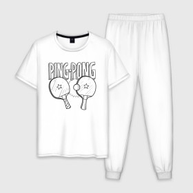 Мужская пижама хлопок с принтом пинг понг в Тюмени, 100% хлопок | брюки и футболка прямого кроя, без карманов, на брюках мягкая резинка на поясе и по низу штанин
 | ping pong | настольный теннис | пинг понг | спорт | теннис