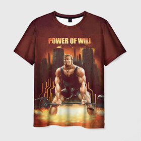 Мужская футболка 3D с принтом Power of will в Тюмени, 100% полиэфир | прямой крой, круглый вырез горловины, длина до линии бедер | power | powerlifting | sport | strength | weightlifting | бодибилдинг | качок | пауэрлифтинг | сила | спорт