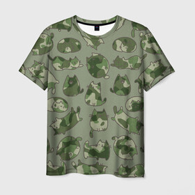 Мужская футболка 3D с принтом Камуфляж с котиками (хаки) в Тюмени, 100% полиэфир | прямой крой, круглый вырез горловины, длина до линии бедер | Тематика изображения на принте: cat | cats | армия | военный | воин | герой | день защитника | день защитника отеч | десант | защитник | капитан | котики | коты | котэ | котята | кошки | мальчишник | мужчинам | омон | охота | охранник