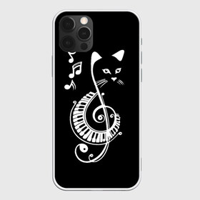 Чехол для iPhone 12 Pro Max с принтом Музыкальный кот в Тюмени, Силикон |  | background | black | cat | mus | music | musical | white | with | белый | игроман | кот | котик | котиков | котиком | котов | кошек | кошка | меломан | музыка | музыкальный | ноты | с белым | с котом | с нотами | фон | черный