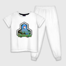 Детская пижама хлопок с принтом Terraria в Тюмени, 100% хлопок |  брюки и футболка прямого кроя, без карманов, на брюках мягкая резинка на поясе и по низу штанин
 | game | logo | teraria | terraria | игра | инди игра | логотип | надпись | терария | террария