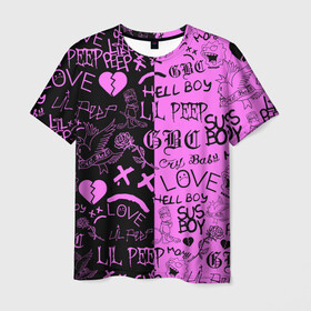 Мужская футболка 3D с принтом LIL PEEP LOGOBOMBING BLACK PINK в Тюмени, 100% полиэфир | прямой крой, круглый вырез горловины, длина до линии бедер | Тематика изображения на принте: lil peep | lil prince | pink | зарубежная музыка | лил пип | маленький принц