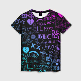 Женская футболка 3D с принтом LIL PEEP LOGOBOMBING в Тюмени, 100% полиэфир ( синтетическое хлопкоподобное полотно) | прямой крой, круглый вырез горловины, длина до линии бедер | lil peep | lil prince | pink | зарубежная музыка | лил пип | маленький принц
