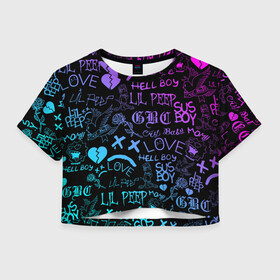 Женская футболка Crop-top 3D с принтом LIL PEEP NEON | ЛИЛ ПИП НЕОН в Тюмени, 100% полиэстер | круглая горловина, длина футболки до линии талии, рукава с отворотами | lil peep | lil prince | pink | зарубежная музыка | лил пип | маленький принц