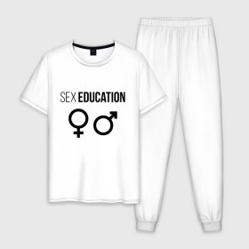 Мужская пижама хлопок с принтом SEX EDUCATION. в Тюмени, 100% хлопок | брюки и футболка прямого кроя, без карманов, на брюках мягкая резинка на поясе и по низу штанин
 | Тематика изображения на принте: 