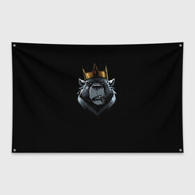Флаг-баннер с принтом king в Тюмени, 100% полиэстер | размер 67 х 109 см, плотность ткани — 95 г/м2; по краям флага есть четыре люверса для крепления | для детей | для мальчиков | для мужиков | для мужчин | для парней | корона | медведь | россия | царь | черная