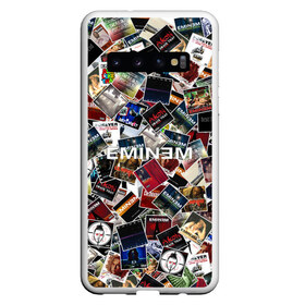 Чехол для Samsung Galaxy S10 с принтом Дискография EMINEM в Тюмени, Силикон | Область печати: задняя сторона чехла, без боковых панелей | discography | rap | альбом | обложка | паттрен | рэп | рэпер | эминем