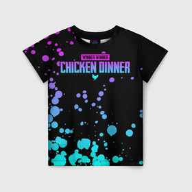Детская футболка 3D с принтом Chicken Dinner в Тюмени, 100% гипоаллергенный полиэфир | прямой крой, круглый вырез горловины, длина до линии бедер, чуть спущенное плечо, ткань немного тянется | asia | battle | chicken | dinner | duo | epic | guide | lucky | map | miramar | mobile | mortal | pro | royale | solo | winner | битва | лут | пабг | пубг | стрим | топ