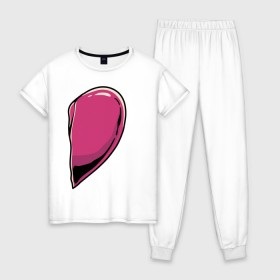 Женская пижама хлопок с принтом половинка сердца в Тюмени, 100% хлопок | брюки и футболка прямого кроя, без карманов, на брюках мягкая резинка на поясе и по низу штанин | 14 февраля | день святого  валентина | любовь | парные | подарок