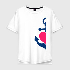Мужская футболка хлопок Oversize с принтом якорь в Тюмени, 100% хлопок | свободный крой, круглый ворот, “спинка” длиннее передней части | 14 февраля | день святого  валентина | любовь | парные | подарок