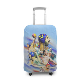 Чехол для чемодана 3D с принтом Water polo players в Тюмени, 86% полиэфир, 14% спандекс | двустороннее нанесение принта, прорези для ручек и колес | polo | water polo | вода | водное поло | водный спорт | плавание | пловец | поло | спорт