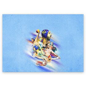 Поздравительная открытка с принтом Water polo players в Тюмени, 100% бумага | плотность бумаги 280 г/м2, матовая, на обратной стороне линовка и место для марки
 | polo | water polo | вода | водное поло | водный спорт | плавание | пловец | поло | спорт