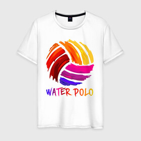 Мужская футболка хлопок с принтом Мяч для водного поло в Тюмени, 100% хлопок | прямой крой, круглый вырез горловины, длина до линии бедер, слегка спущенное плечо. | Тематика изображения на принте: polo | water polo | вода | водное поло | водный спорт | плавание | пловец | поло | спорт