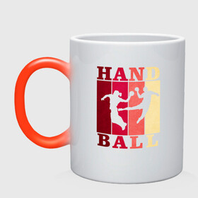 Кружка хамелеон с принтом Handball в Тюмени, керамика | меняет цвет при нагревании, емкость 330 мл | Тематика изображения на принте: hand ball | handball | play | игра | игра в ганбол | игра с мячом | мяч | руки | футбол
