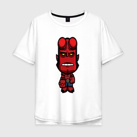 Мужская футболка хлопок Oversize с принтом Хеллбой в Тюмени, 100% хлопок | свободный крой, круглый ворот, “спинка” длиннее передней части | ад | арт | демон | дьявол | комиксы | рисунок | стикер | хеллбой | человечки | чёрт