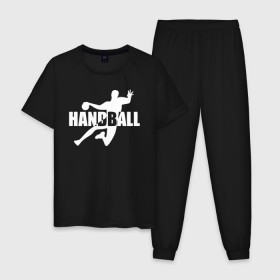 Мужская пижама хлопок с принтом Гандболист в Тюмени, 100% хлопок | брюки и футболка прямого кроя, без карманов, на брюках мягкая резинка на поясе и по низу штанин
 | hand ball | handball | play | игра | игра в ганбол | игра с мячом | мяч | руки | футбол