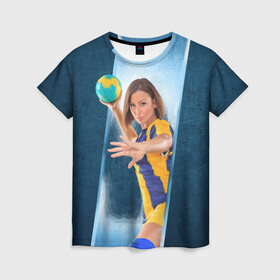 Женская футболка 3D с принтом Гандболистка в Тюмени, 100% полиэфир ( синтетическое хлопкоподобное полотно) | прямой крой, круглый вырез горловины, длина до линии бедер | hand ball | handball | play | игра | игра в ганбол | игра с мячом | мяч | руки | футбол