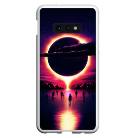 Чехол для Samsung S10E с принтом Retrowave bleeding sun в Тюмени, Силикон | Область печати: задняя сторона чехла, без боковых панелей | Тематика изображения на принте: cosmos | dark all day | gunship | retro wave | retrowave | stars