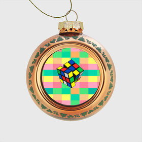 Стеклянный ёлочный шар с принтом Кубик Рубика в Тюмени, Стекло | Диаметр: 80 мм | игра | интеллект | куб | кубик | рубик | ум