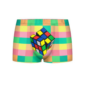Мужские трусы 3D с принтом Кубик Рубика в Тюмени, 50% хлопок, 50% полиэстер | классическая посадка, на поясе мягкая тканевая резинка | Тематика изображения на принте: игра | интеллект | куб | кубик | рубик | ум