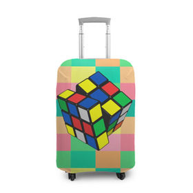 Чехол для чемодана 3D с принтом Кубик Рубика в Тюмени, 86% полиэфир, 14% спандекс | двустороннее нанесение принта, прорези для ручек и колес | игра | интеллект | куб | кубик | рубик | ум