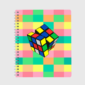 Тетрадь с принтом Кубик Рубика в Тюмени, 100% бумага | 48 листов, плотность листов — 60 г/м2, плотность картонной обложки — 250 г/м2. Листы скреплены сбоку удобной пружинной спиралью. Уголки страниц и обложки скругленные. Цвет линий — светло-серый
 | игра | интеллект | куб | кубик | рубик | ум