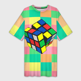 Платье-футболка 3D с принтом Кубик Рубика в Тюмени,  |  | игра | интеллект | куб | кубик | рубик | ум