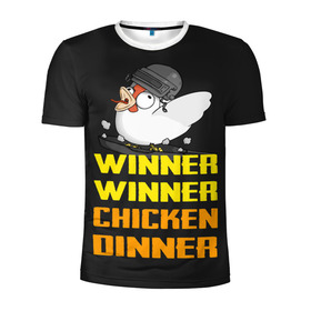 Мужская футболка 3D спортивная с принтом Winner Chicken Dinner в Тюмени, 100% полиэстер с улучшенными характеристиками | приталенный силуэт, круглая горловина, широкие плечи, сужается к линии бедра | Тематика изображения на принте: asia | battle | chicken | dinner | duo | epic | guide | lucky | map | miramar | mobile | mortal | pro | royale | solo | winner | битва | лут | пабг | пубг | стрим | топ