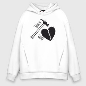 Мужское худи Oversize хлопок с принтом Broken heart в Тюмени, френч-терри — 70% хлопок, 30% полиэстер. Мягкий теплый начес внутри —100% хлопок | боковые карманы, эластичные манжеты и нижняя кромка, капюшон на магнитной кнопке | 14 февраля | антивалентин | день святого  валентина | любовь | подарок