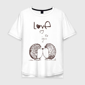 Мужская футболка хлопок Oversize с принтом Love в Тюмени, 100% хлопок | свободный крой, круглый ворот, “спинка” длиннее передней части | 14 февраля | 23 февраля | 8 марта | в тебя | влюблен | девушке | день влюбленных | день святого валентина | для любимых | др | еж | ежи | ежик | жене | купидон | любимая | любимый | люблю | любовь | мужу | парню