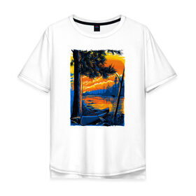 Мужская футболка хлопок Oversize с принтом Байдарка на берегу реки в Тюмени, 100% хлопок | свободный крой, круглый ворот, “спинка” длиннее передней части | boat | canoe | kayak | байдарка | водник | каноэ | каяк | лодка | сплав