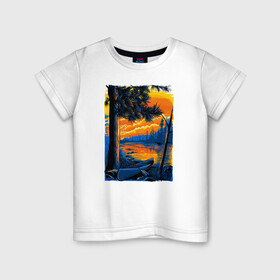 Детская футболка хлопок с принтом Байдарка на берегу реки в Тюмени, 100% хлопок | круглый вырез горловины, полуприлегающий силуэт, длина до линии бедер | boat | canoe | kayak | байдарка | водник | каноэ | каяк | лодка | сплав