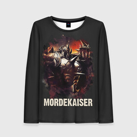 Женский лонгслив 3D с принтом Mordekaiser в Тюмени, 100% полиэстер | длинные рукава, круглый вырез горловины, полуприлегающий силуэт | jinx | kda | league | lol | moba | pentakill | riot | rise | rus | skins | варвик | варус | воин | легенд | лига | лол | маг | стрелок | танк | чемпион