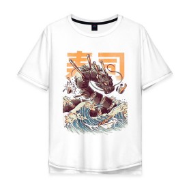 Мужская футболка хлопок Oversize с принтом Суши-зила, Китайский дракон в Тюмени, 100% хлопок | свободный крой, круглый ворот, “спинка” длиннее передней части | Тематика изображения на принте: 