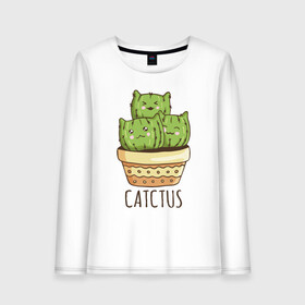 Женский лонгслив хлопок с принтом Кактус Котики в Тюмени, 100% хлопок |  | cacti | cactus | cat | kitty | plants | кактус | кот | котики | кошка | растения | цветы