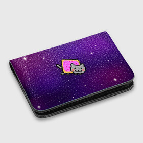 Картхолдер с принтом с принтом Nyan Cat в Тюмени, натуральная матовая кожа | размер 7,3 х 10 см; кардхолдер имеет 4 кармана для карт; | Тематика изображения на принте: cat | meme | nyan cat | space | youtube | животное | звезды | интернет | космос | кошка | мем | прикол | радуга | юмор | ютуб