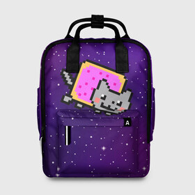 Женский рюкзак 3D с принтом Nyan Cat в Тюмени, 100% полиэстер | лямки с регулируемой длиной, сверху ручки, чтобы рюкзак нести как сумку. Основное отделение закрывается на молнию, как и внешний карман. Внутри два дополнительных кармана, один из которых закрывается на молнию. По бокам два дополнительных кармашка, куда поместится маленькая бутылочка
 | Тематика изображения на принте: cat | meme | nyan cat | space | youtube | животное | звезды | интернет | космос | кошка | мем | прикол | радуга | юмор | ютуб