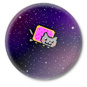 Значок с принтом Nyan Cat в Тюмени,  металл | круглая форма, металлическая застежка в виде булавки | cat | meme | nyan cat | space | youtube | животное | звезды | интернет | космос | кошка | мем | прикол | радуга | юмор | ютуб