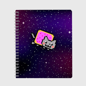 Тетрадь с принтом Nyan Cat в Тюмени, 100% бумага | 48 листов, плотность листов — 60 г/м2, плотность картонной обложки — 250 г/м2. Листы скреплены сбоку удобной пружинной спиралью. Уголки страниц и обложки скругленные. Цвет линий — светло-серый
 | Тематика изображения на принте: cat | meme | nyan cat | space | youtube | животное | звезды | интернет | космос | кошка | мем | прикол | радуга | юмор | ютуб