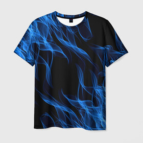 Мужская футболка 3D с принтом BLUE FIRE FLAME в Тюмени, 100% полиэфир | прямой крой, круглый вырез горловины, длина до линии бедер | bright | fire | flame | heat | light | wildfire | искры | огненный | огонь | пламя | пожар