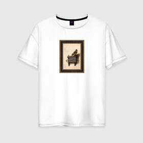 Женская футболка хлопок Oversize с принтом The Goldfinch в Тюмени, 100% хлопок | свободный крой, круглый ворот, спущенный рукав, длина до линии бедер
 | the goldfinch | акварель | арт | голландский | животные | искусство | карел | картина | минимализм | рисунок | стиль | фабрициус | художник | щегол