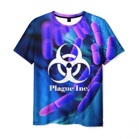 Мужская футболка 3D с принтом PLAGUE INC. в Тюмени, 100% полиэфир | прямой крой, круглый вырез горловины, длина до линии бедер | molecule | plague inc | абстракция | бактерии | вирус | клетки | медицина | микробы | молекулы | наука | нейрон | нейроны | планета | текстура | текстуры | формула