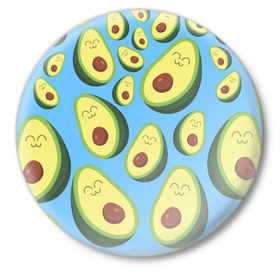 Значок с принтом Авокадо паттерн в Тюмени,  металл | круглая форма, металлическая застежка в виде булавки | Тематика изображения на принте: avocado | vegan | vegetarian | авокадо | веган | вегетарианство