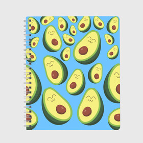 Тетрадь с принтом Авокадо паттерн в Тюмени, 100% бумага | 48 листов, плотность листов — 60 г/м2, плотность картонной обложки — 250 г/м2. Листы скреплены сбоку удобной пружинной спиралью. Уголки страниц и обложки скругленные. Цвет линий — светло-серый
 | avocado | vegan | vegetarian | авокадо | веган | вегетарианство