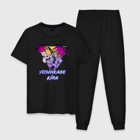Мужская пижама хлопок с принтом Кира Йошикаге и Killer Queen в Тюмени, 100% хлопок | брюки и футболка прямого кроя, без карманов, на брюках мягкая резинка на поясе и по низу штанин
 | 