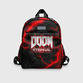 Детский рюкзак 3D с принтом DOOM ETERNAL в Тюмени, 100% полиэстер | лямки с регулируемой длиной, сверху петелька, чтобы рюкзак можно было повесить на вешалку. Основное отделение закрывается на молнию, как и внешний карман. Внутри дополнительный карман. По бокам два дополнительных кармашка | doom | doom eternal | doom slayer | slayer | дум