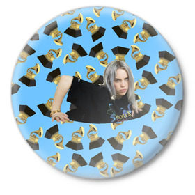 Значок с принтом Billie Eilish Grammy в Тюмени,  металл | круглая форма, металлическая застежка в виде булавки | billie | eilish | grammy | айлиш | билли | грэмми