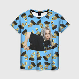 Женская футболка 3D с принтом Billie Eilish Grammy в Тюмени, 100% полиэфир ( синтетическое хлопкоподобное полотно) | прямой крой, круглый вырез горловины, длина до линии бедер | billie | eilish | grammy | айлиш | билли | грэмми
